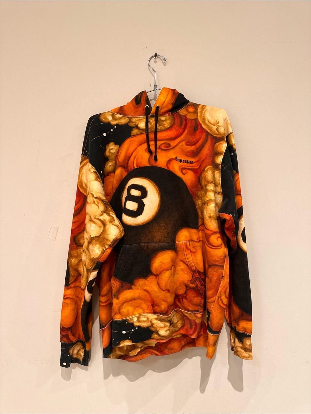 Supreme Orange, Black & Cream 8-Ball Crewneck Hoodie